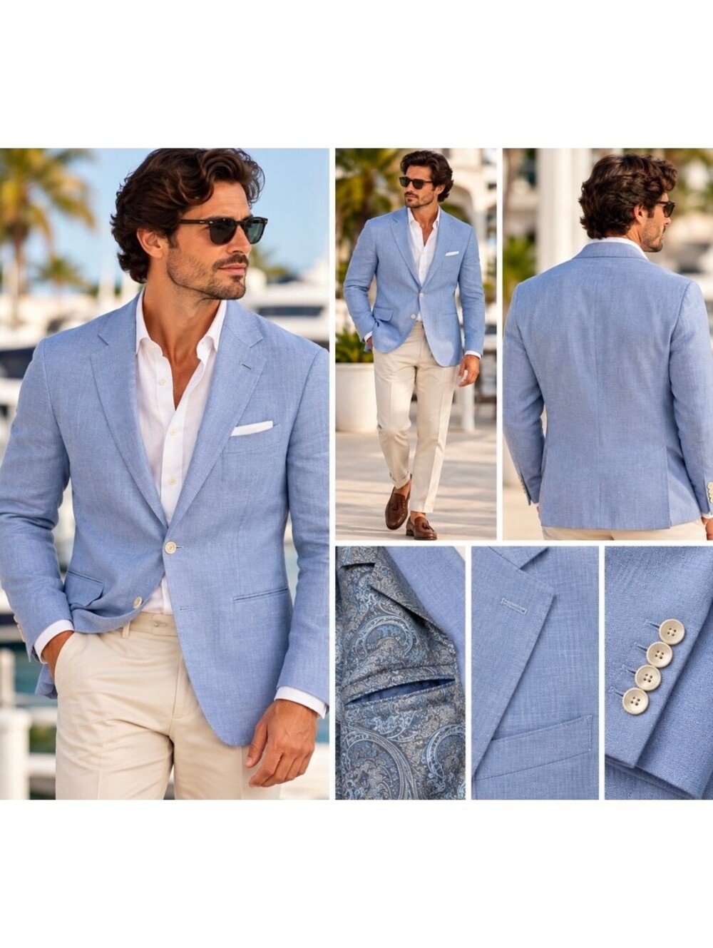 Lauren Ralph Lauren Men’s 38S Blue 100% Linen Blazer Sport Coat Paisley Lined